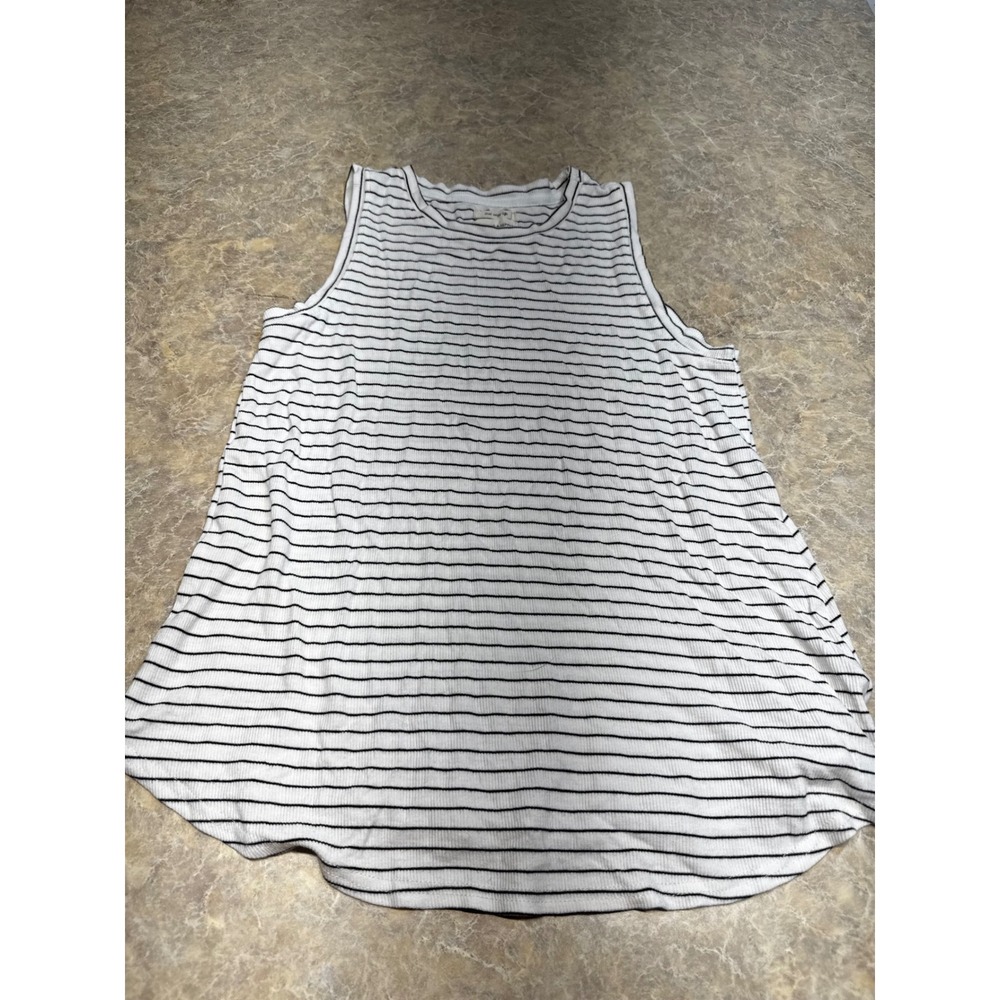 Thread & Supply Womens Small Striped Ribbed Knit Tank Top White Black Sleeveless